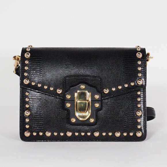 Dolce & Gabbana Black Medium Lucia Shoulder Bag Gold Studded Leather - Picture 1 of 16